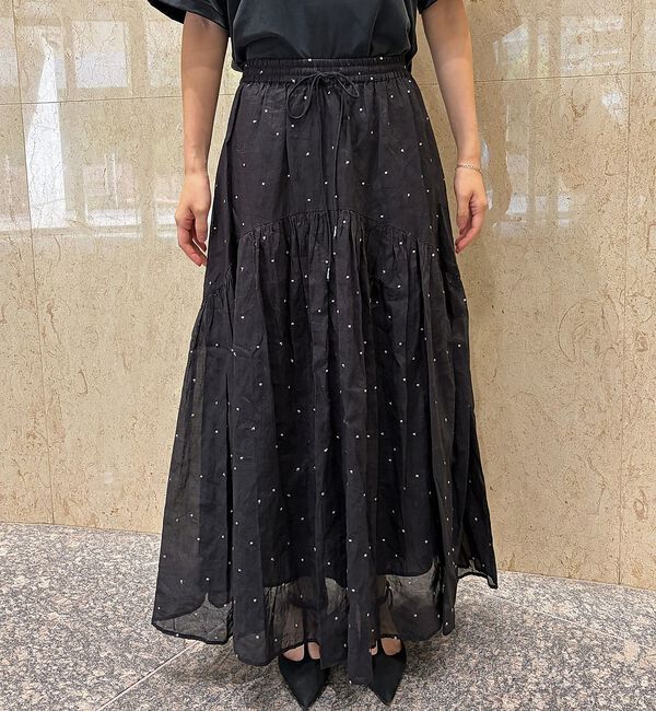 Rouge vif「インドドット刺繍ギャザーフレア切り替えスカート/ウエストゴム【予約】」|スカート|