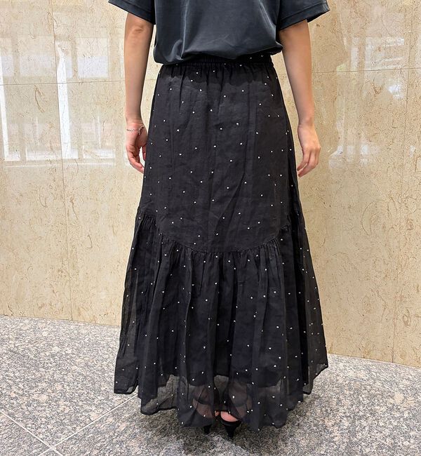 Rouge vif「インドドット刺繍ギャザーフレア切り替えスカート/ウエストゴム【予約】」|スカート|