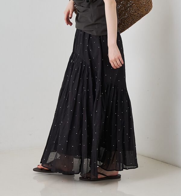 Rouge vif「インドドット刺繍ギャザーフレア切り替えスカート/ウエストゴム【予約】」|スカート|
