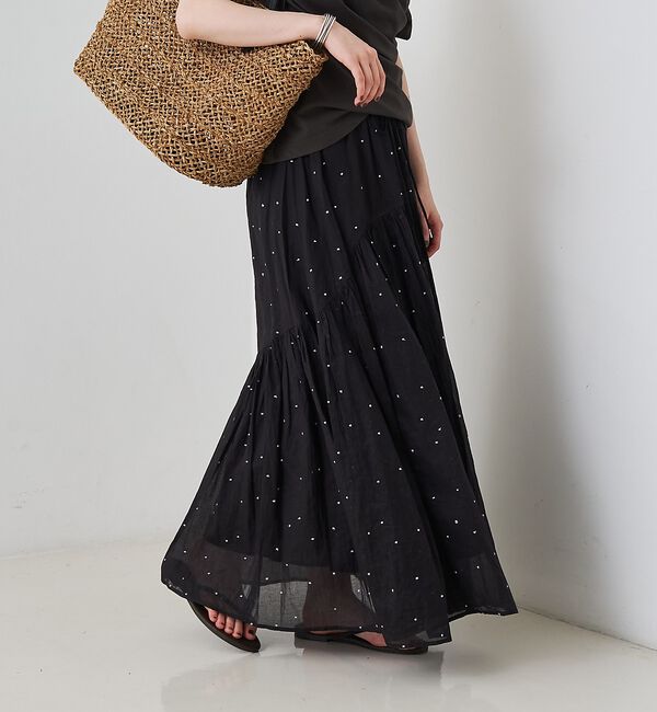 Rouge vif「インドドット刺繍ギャザーフレア切り替えスカート/ウエストゴム【予約】」|スカート|