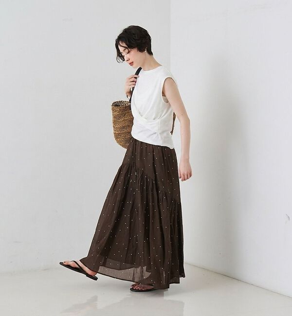 Rouge vif「インドドット刺繍ギャザーフレア切り替えスカート/ウエストゴム【予約】」|スカート|
