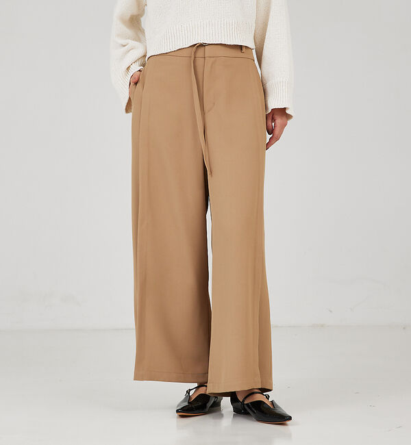 qualite「ベルテッドワイドフレアパンツ」|その他|ベージュ