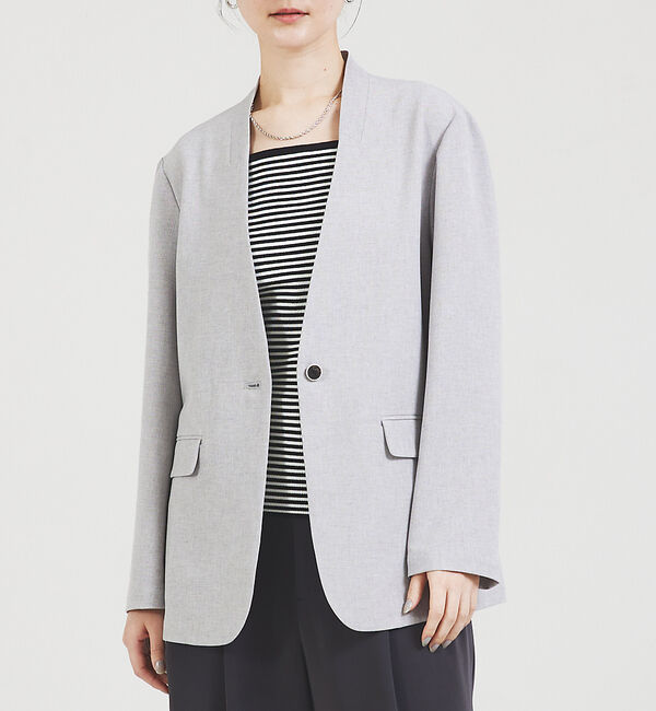 qualite「【セットアップ対応】クリスピーリネンジャケット」|ノーカラージャケット|ライトグレー