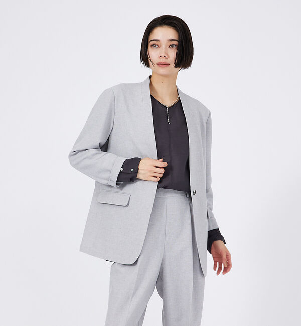 qualite「【セットアップ対応】クリスピーリネンジャケット」|ノーカラージャケット|