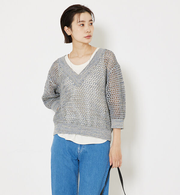 qualite「ラメローゲージVネックニット」|ニット・セーター|