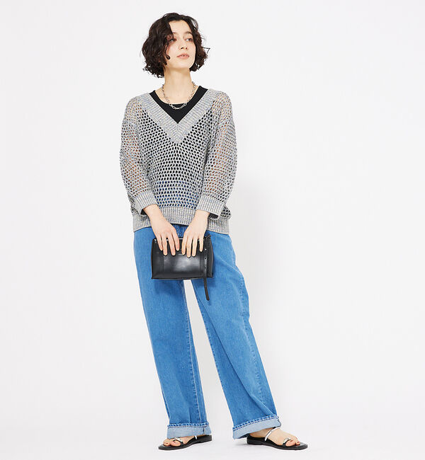 qualite「ラメローゲージVネックニット」|ニット・セーター|