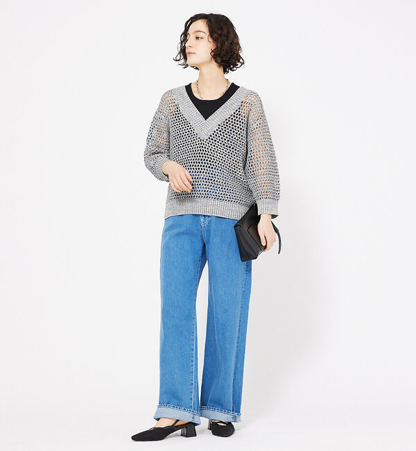 qualite「ラメローゲージVネックニット」|ニット・セーター|