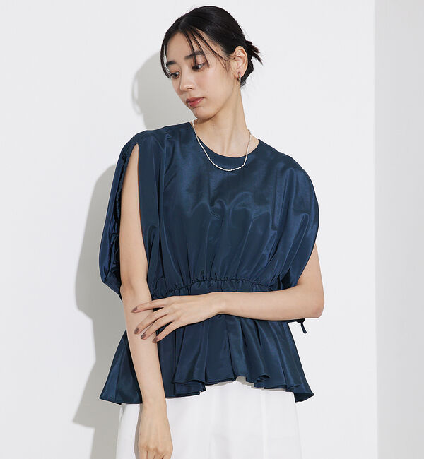 qualite「ボリュームギャザータックTOP」|シャツ・ブラウス|ネイビー