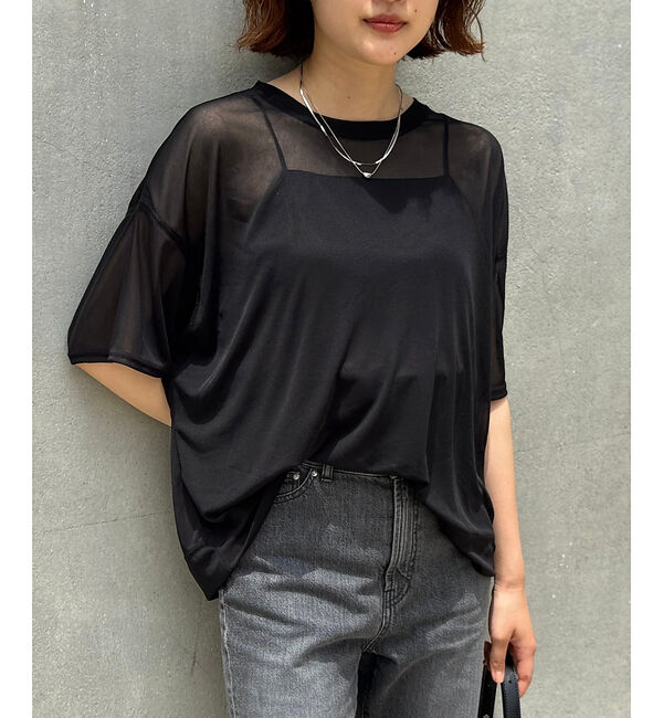 qualite「【インナーキャミ付き】シアードルマンT」|Tシャツ・カットソー|ブラック