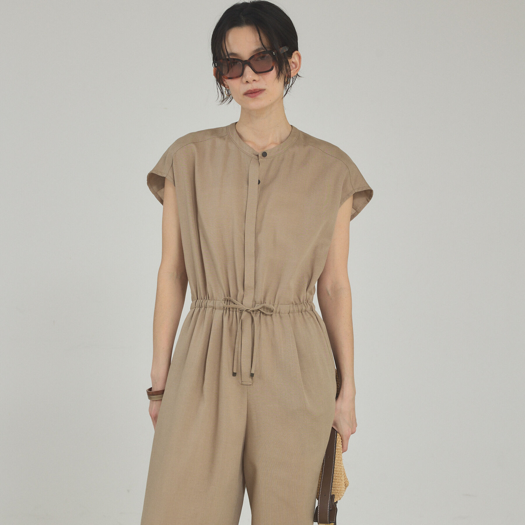 qualite「【接触冷感】リネンブレンドドロストオールインワン」|オールインワン|