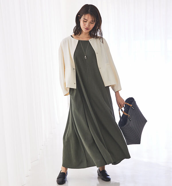 abahouse mavie「【セットアップ対応】クールタッチサテンノーカラージャケット」|ノーカラージャケット|