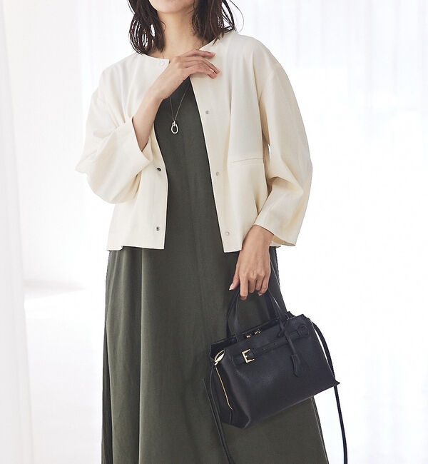 abahouse mavie「【セットアップ対応】クールタッチサテンノーカラージャケット」|ノーカラージャケット|