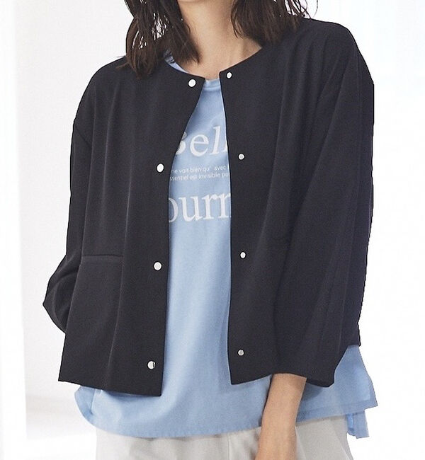 abahouse mavie「【セットアップ対応】クールタッチサテンノーカラージャケット」|ノーカラージャケット|ブラック