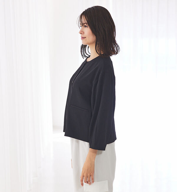 abahouse mavie「【セットアップ対応】クールタッチサテンノーカラージャケット」|ノーカラージャケット|