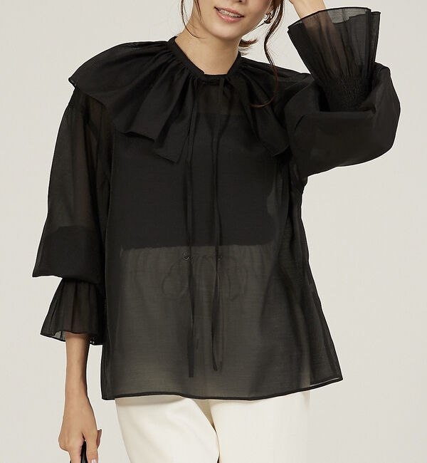 abahouse mavie「マルチフリルブラウス【ティペット付】」|シャツ・ブラウス|ブラック