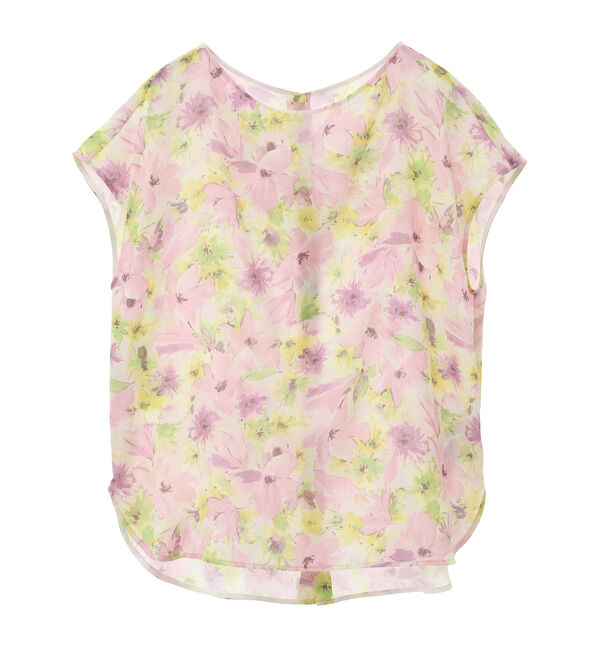 TIARA「カルゼフラワープリントバックボタンTブラウス」|シャツ・ブラウス|