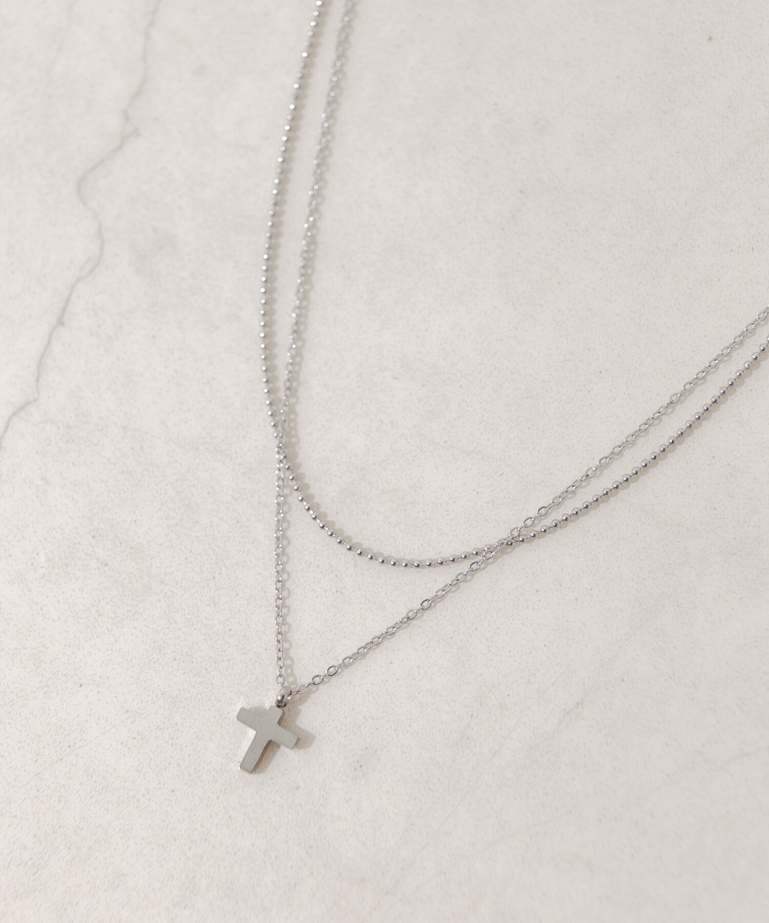 SMELLY「ステンレスクロストップレイヤードネックレス」|ネックレス|シルバー