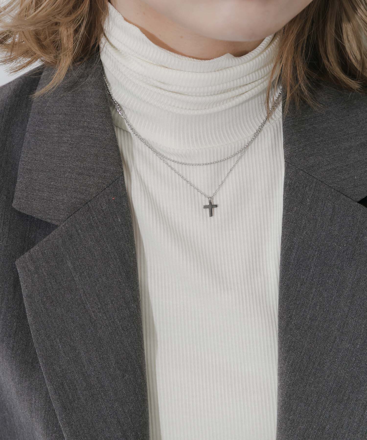 SMELLY「ステンレスクロストップレイヤードネックレス」|ネックレス|