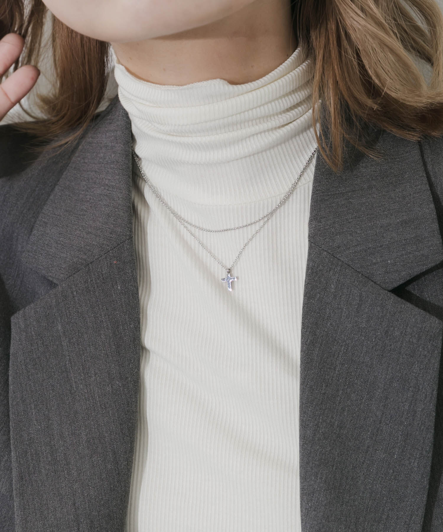 SMELLY「ステンレスクロストップレイヤードネックレス」|ネックレス|