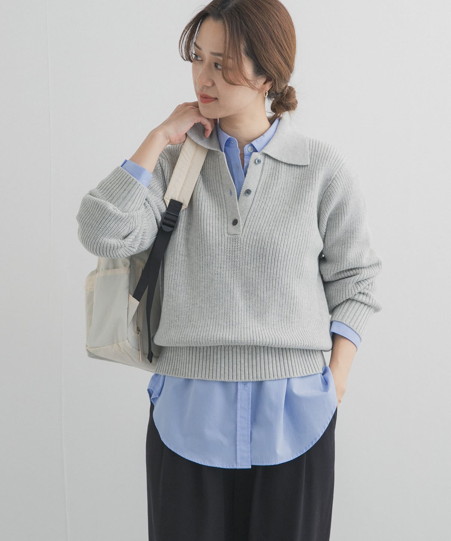 URBAN RESEARCH DOORS「衿付き畦ニット」|ニット・セーター|ライトグレー
