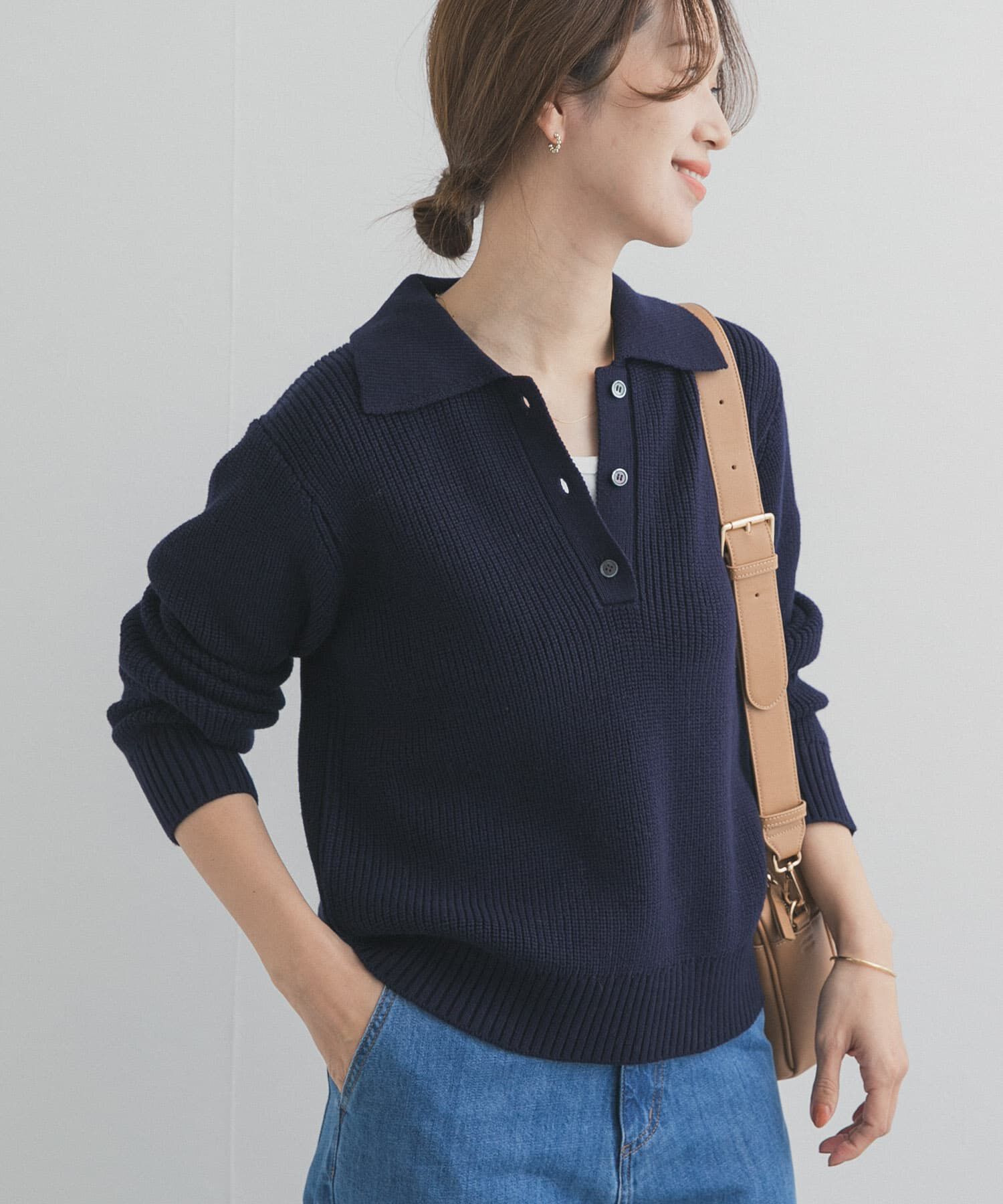 URBAN RESEARCH DOORS「衿付き畦ニット」|ニット・セーター|ネイビー