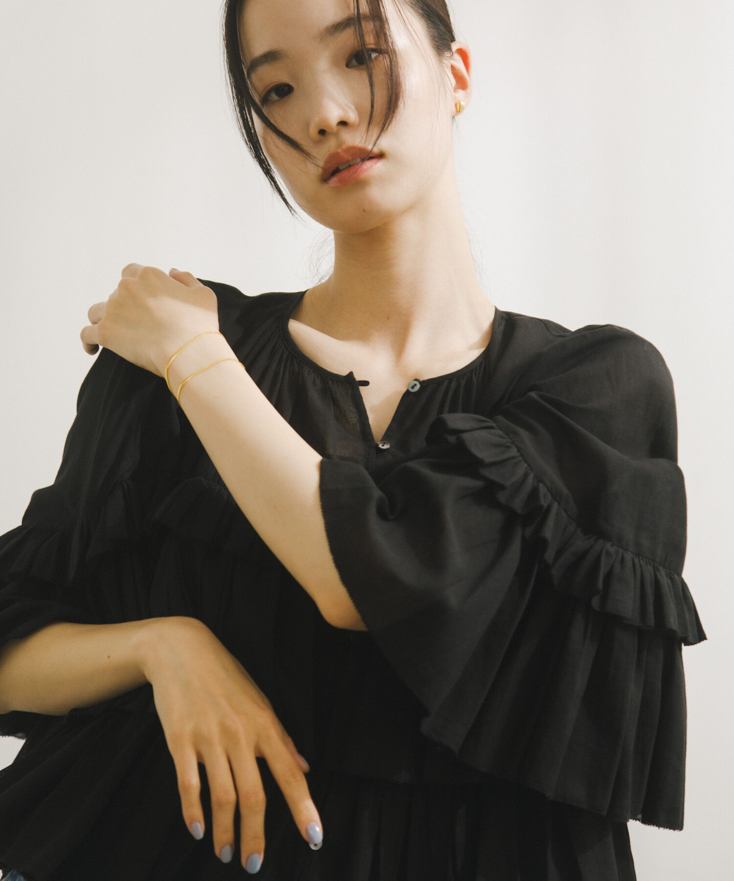URBAN RESEARCH DOORS「Cotton Frill Blouse」|シャツ・ブラウス|ブラック
