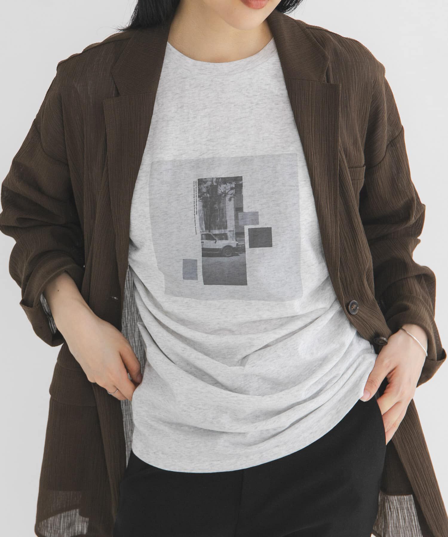  「ドレーププリントTEE」|Tシャツ・カットソー|グレー系その他