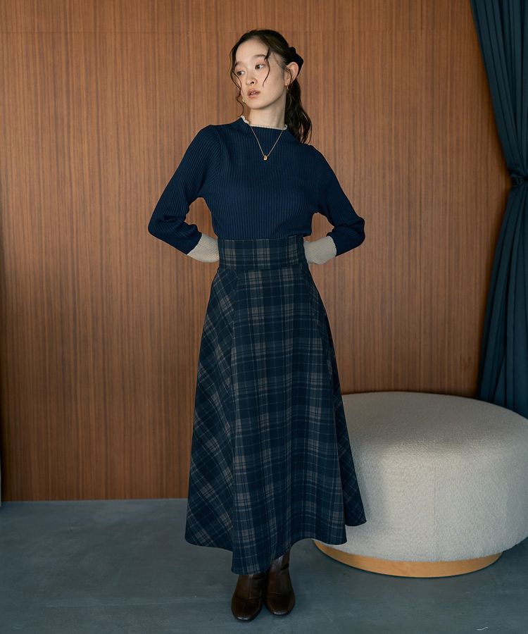 earth music&ecology「バックレースアップチェックスカート」|フレア|