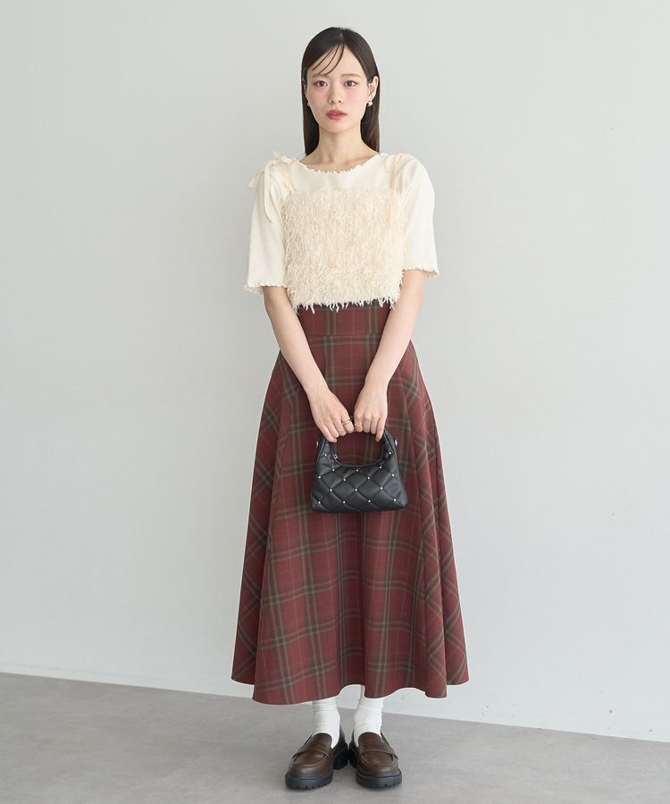earth music&ecology「バックレースアップチェックスカート」|フレア|