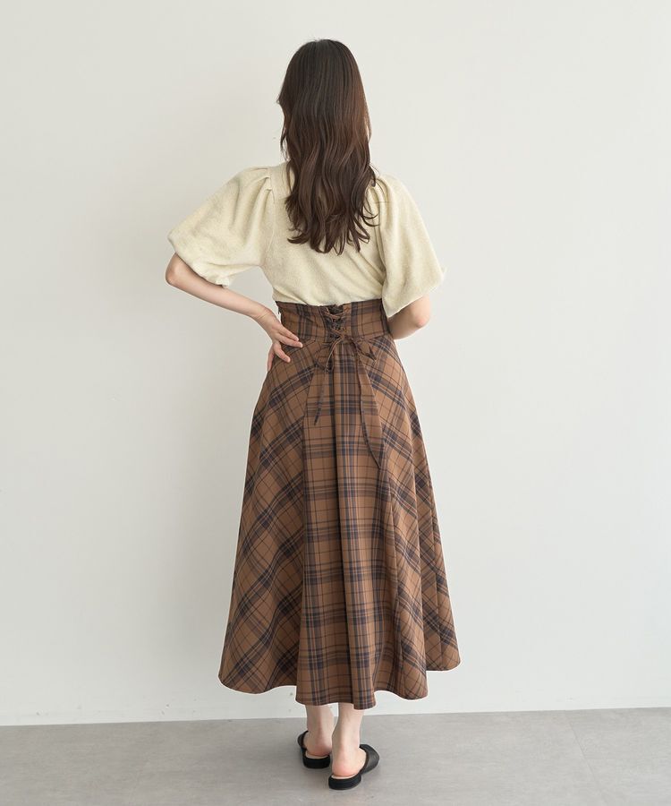 earth music&ecology「バックレースアップチェックスカート」|フレア|