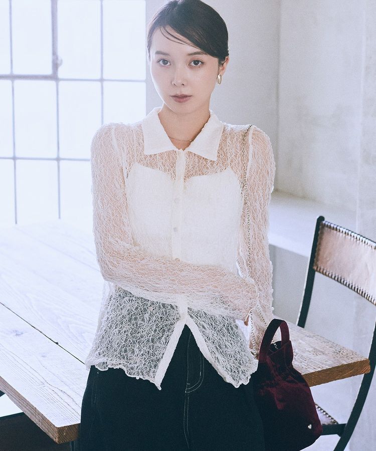 earth music&ecology「ストレッチレースシャツ」|シャツ・ブラウス|Ivory