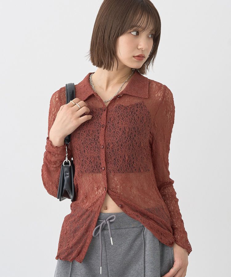 earth music&ecology「ストレッチレースシャツ」|シャツ・ブラウス|Brown