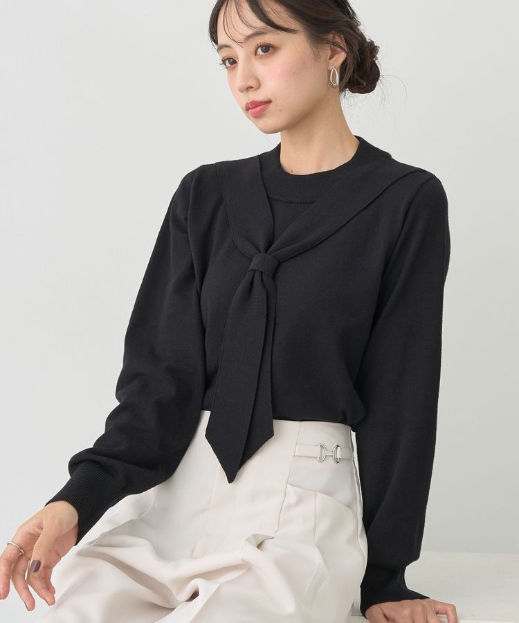 earth music&ecology「ボウタイニットプルオーバー」|ニット・セーター|Black