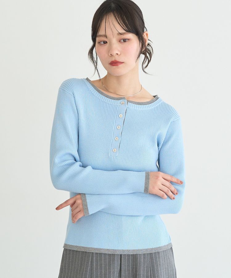 earth music&ecology「バイカラーヘンリーネックニットプルオーバー」|ニット・セーター|Sax