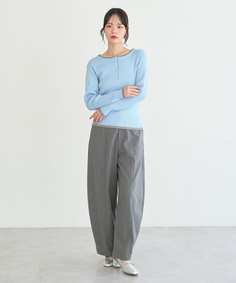 earth music&ecology「バイカラーヘンリーネックニットプルオーバー」|ニット・セーター|