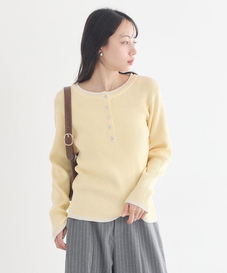 earth music&ecology「バイカラーヘンリーネックニットプルオーバー」|ニット・セーター|