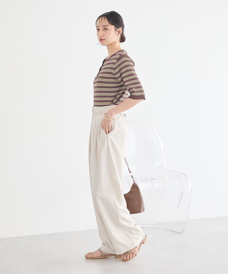 earth music&ecology「ヘンリーネック半袖ニットプルオーバー」|ニット・セーター|