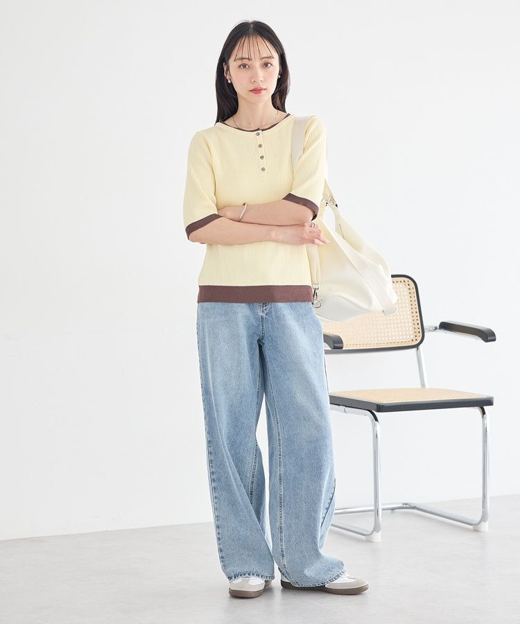 earth music&ecology「ヘンリーネック半袖ニットプルオーバー」|ニット・セーター|