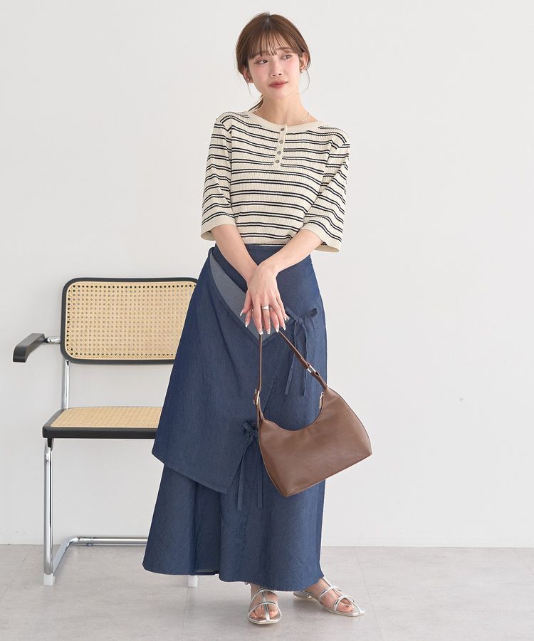 earth music&ecology「ヘンリーネック半袖ニットプルオーバー」|ニット・セーター|