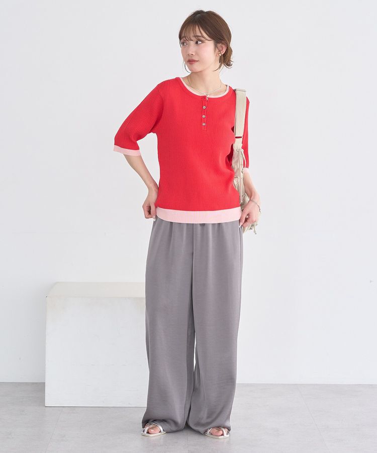 earth music&ecology「ヘンリーネック半袖ニットプルオーバー」|ニット・セーター|