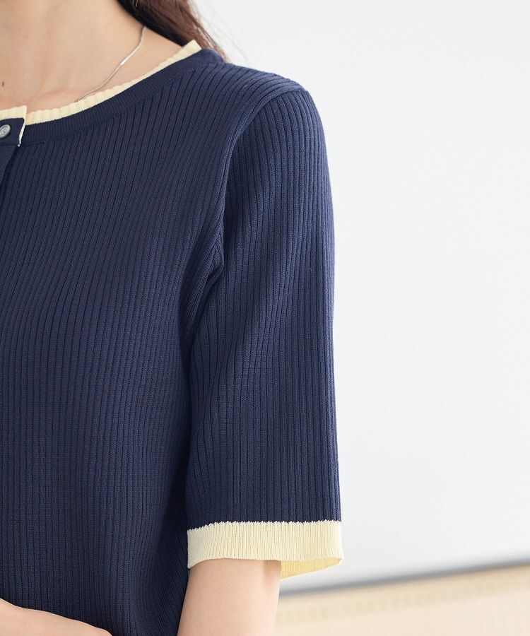 earth music&ecology「ヘンリーネック半袖ニットプルオーバー」|ニット・セーター|