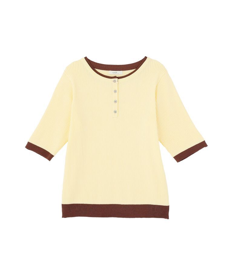 earth music&ecology「ヘンリーネック半袖ニットプルオーバー」|ニット・セーター|