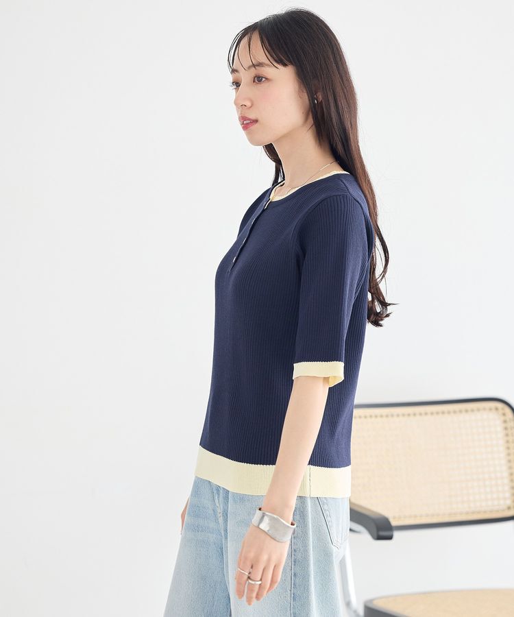 earth music&ecology「ヘンリーネック半袖ニットプルオーバー」|ニット・セーター|