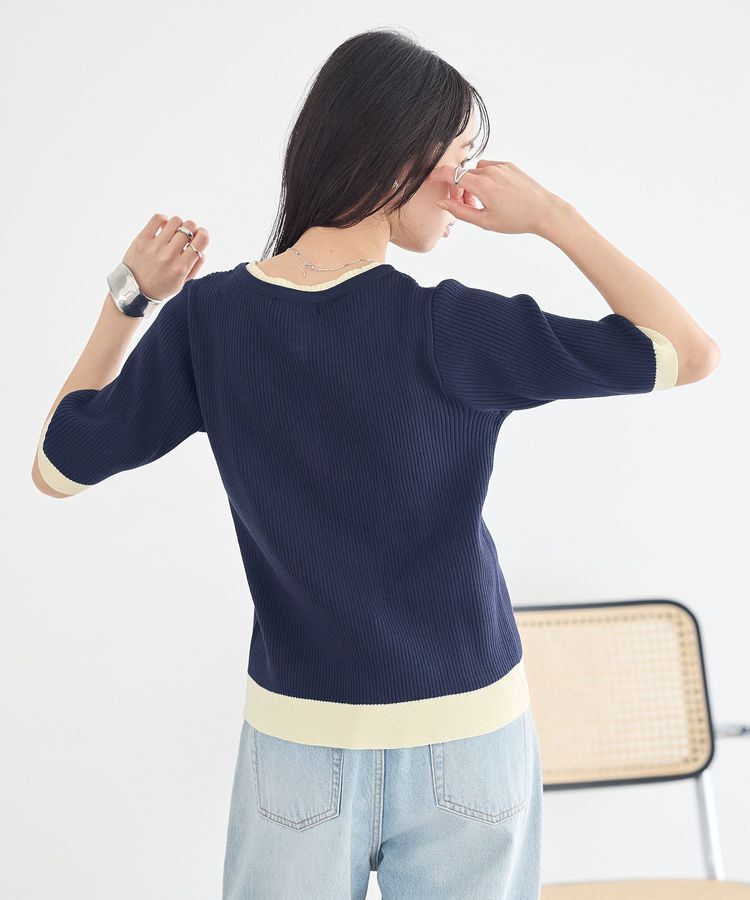 earth music&ecology「ヘンリーネック半袖ニットプルオーバー」|ニット・セーター|