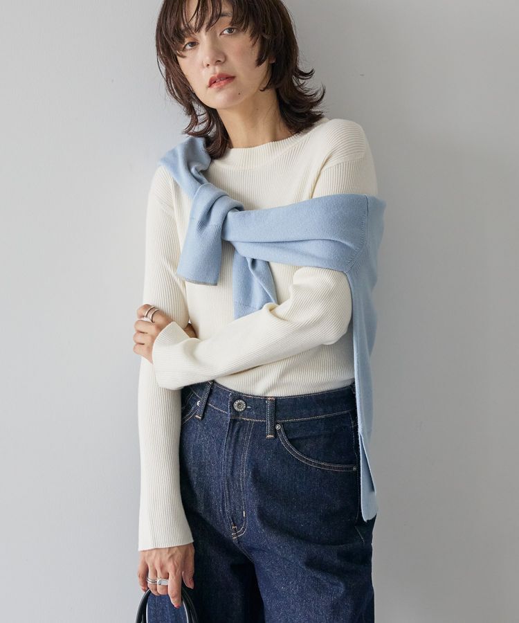 AMERICAN HOLIC「バイパチリブモックネックニットプルオーバー＜静電気軽減＞」|ニット・セーター|Ivory