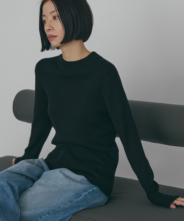 AMERICAN HOLIC「バイパチリブモックネックニットプルオーバー＜静電気軽減＞」|ニット・セーター|Black