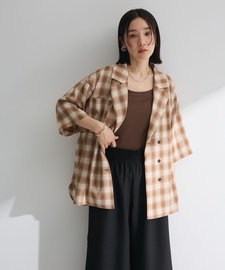 armonia「チェック5分袖ジャケット」|テーラードジャケット|Beige