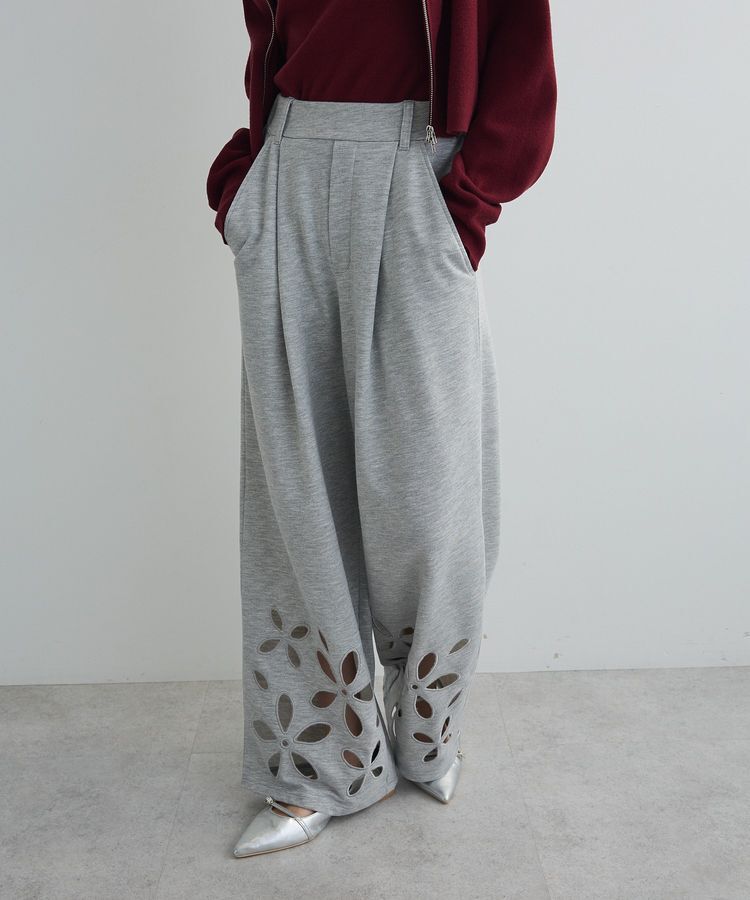 AnriettMusee「フラワーくり抜き刺繍スウェットワイドパンツ」|その他|