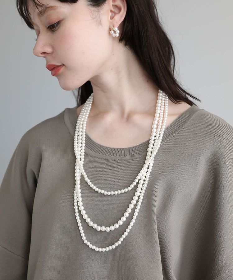 Green Parks「・HALF TIME パール3連ネックレス(金属フリー)」|ネックレス|White