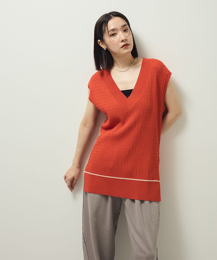 Green Parks「裾ラインケーブルニットベスト」|ベスト・ジレ|